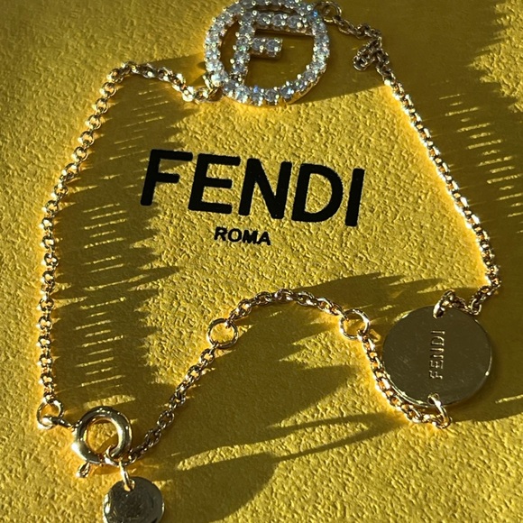 F Is For Fendi Gold and Rhinestone Earrings And Bracelet - Picture 6 of 8